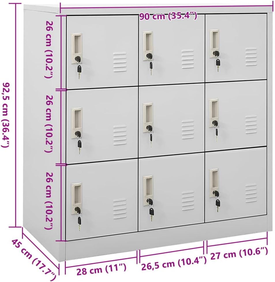 vidaXL Locker cabinet 90x45x92.5cm steel light grey, locker cabinet, wardrobe, closet, locker cabinets, wardrobes, wardrobes, office cabinet, office cabinets - QUORE
