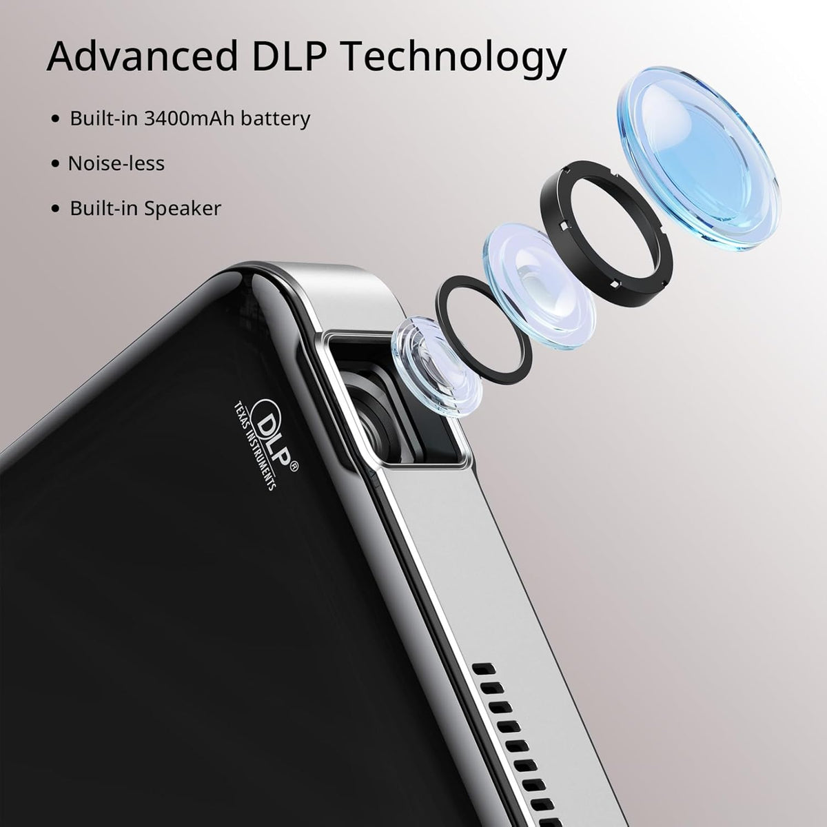 YOTON Y200 Mini DLP Projector, Mobile, Silent, Home Theater, Portable, 1080P Support, 150ANSI, Built-in Battery, High Capacity, Compatible with HDMI/Chromecast/PS5/TV Stick/Switch/Tablet