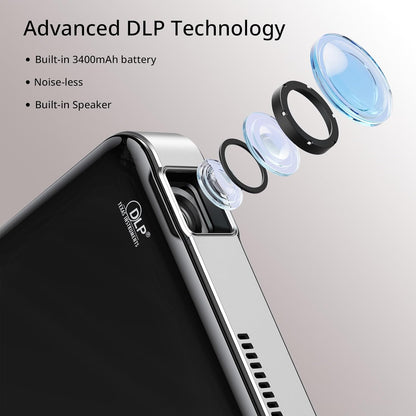 YOTON Y200 Mini DLP Projector, Mobile, Silent, Home Theater, Portable, 1080P Support, 150ANSI, Built-in Battery, High Capacity, Compatible with HDMI/Chromecast/PS5/TV Stick/Switch/Tablet