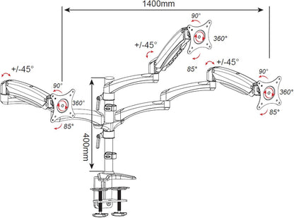HFTEK - Monitorarm - drievoudige houder houder voor 3 schermen van 15 - 27 inch met VESA 75/100 - FY138DW