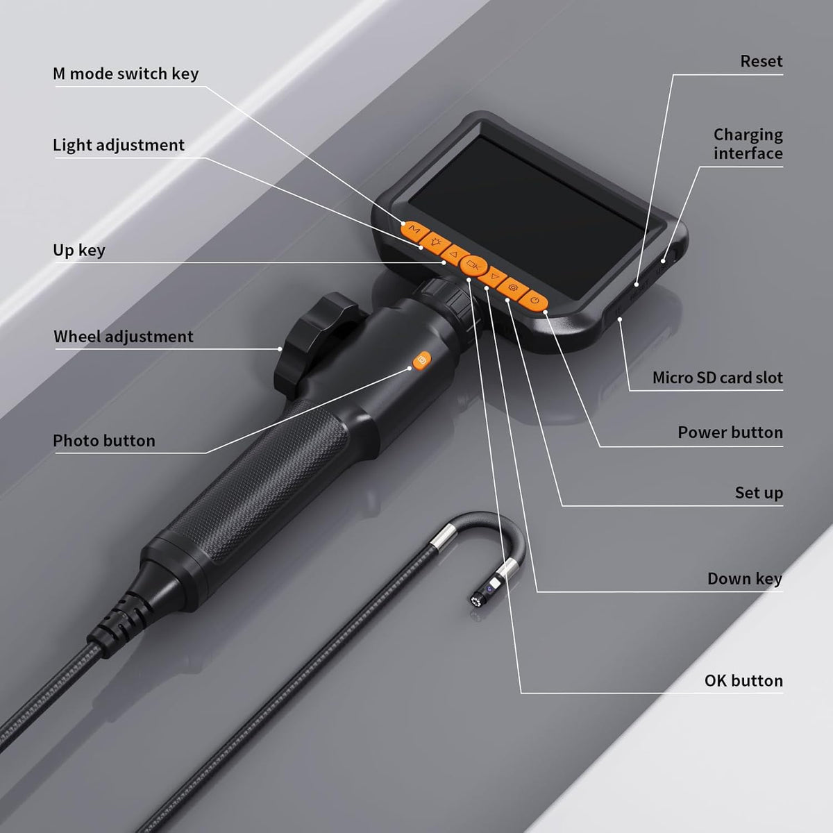 Endoscoopcamera met dubbele lens, 360° HD draaibaar, inspectiecamera, 4,3 inch, IP67 waterdichte buiscamera, kanaal, endoscoopcamera met 8 + 1 leds, 32G-kaart en draagtas, 1,5 m