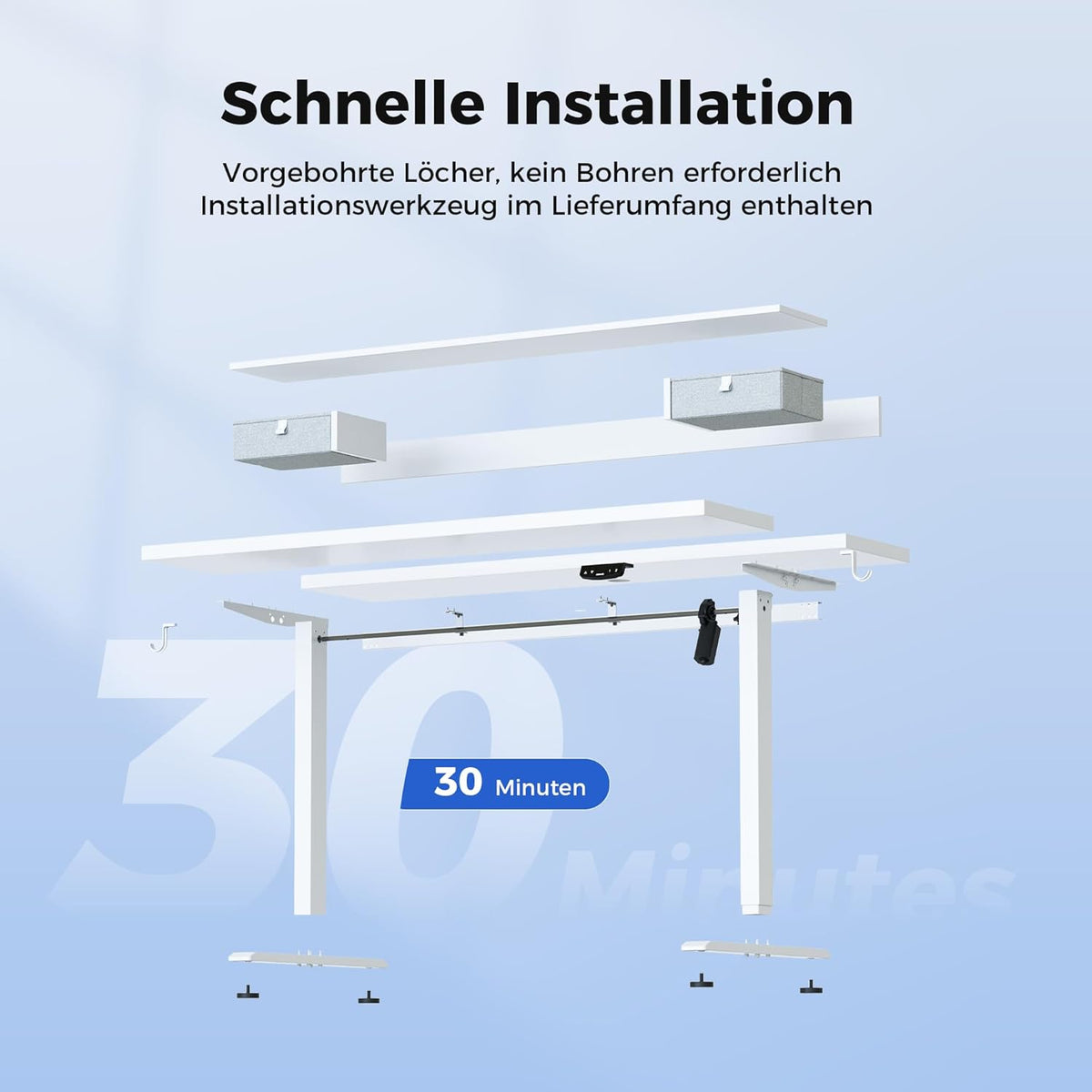 Agilestic Height Adjustable Desk with Two Drawers, 120 x 60 cm, Electric Computer Table with Memory Function, Office and Home Desk, White - QUORE