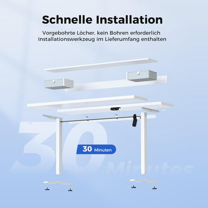 Agilestic In hoogte verstelbaar bureau met twee laden, 160 x 60 cm, elektrische computertafel met geheugenfunctie, kantoor- en thuisbureau, wit