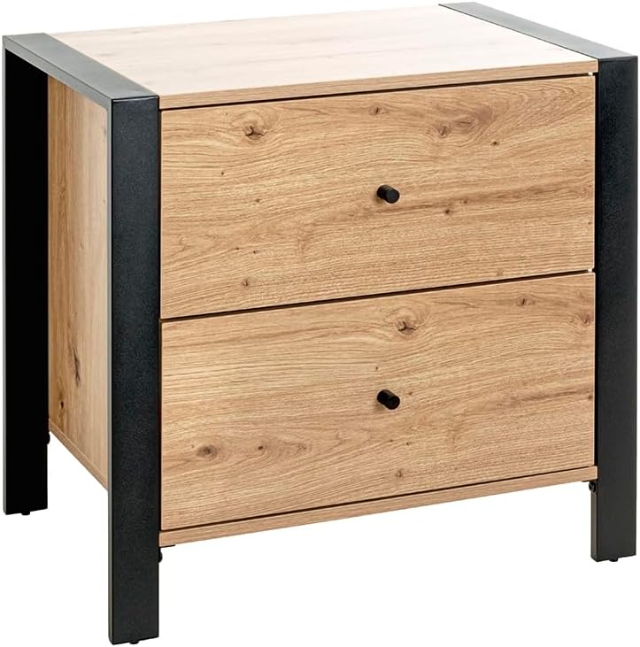 HAKU Console eiken, zwart, MDF, metaal - Maat: B 60 cm x H 60 cm x D 42 cm, Stijl: Modern