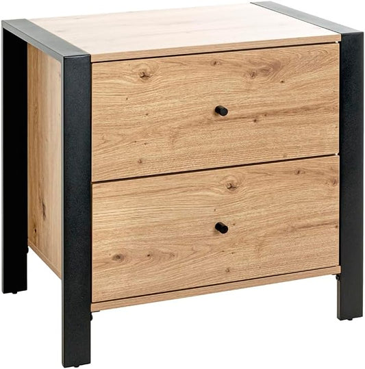 HAKU Console eiken, zwart, MDF, metaal - Maat: B 60 cm x H 60 cm x D 42 cm, Stijl: Modern