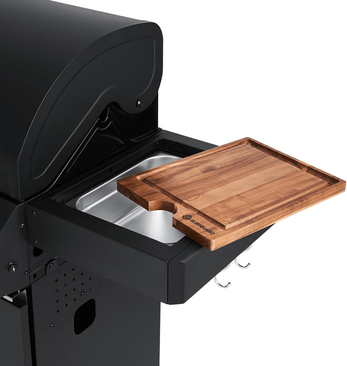 BURNHARD 3 Burners Gas Barbecue FRED Deluxe BLACK Series 3 incl. Rear Burner, Ceramic 900 °C Infrared Burner, Side Cooker, Cast Iron Grill Grate + Folding Side Tables - QUORE
