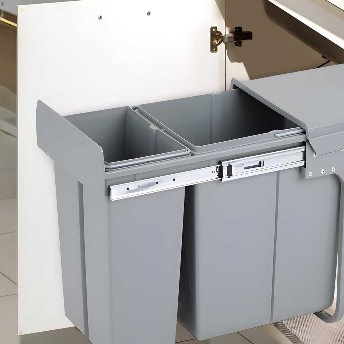 Nisorpa Trek Keuken Afvalbak 10L + 20L Recycling Keuken Kast Kast Vuilnisbakken Afvalcontainers Sluit Vuilnisbak met twee compartimenten voor Afval Sorteren 480x260x418mm Grijs