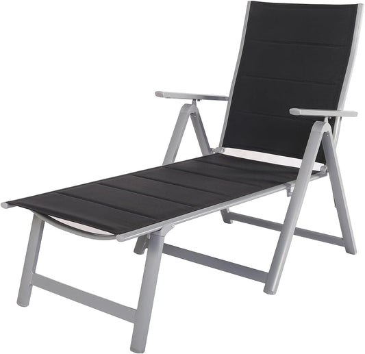 Chicreat 5 Positie Opvouwbare Lounger, Gewatteerde Textilene met Sneldrogend Schuim, 144x70x104cm