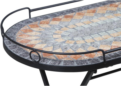 Siena Garden serveertafel Prato, 68x41x60cm, frame: staal, gepoedercoat in mat zwart, oppervlak: keramiek in bont