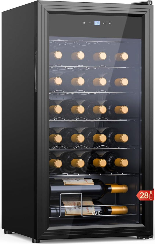 WIE Wijnkoelkast 82 liter 28 flessen 84 cm hoogte vrijstaand 5-18 °C Touch digitale temperatuurinstelling LED binnenverlichting