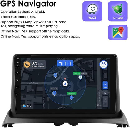 Ossuret Autoradio voor Renault Clio 2 (2000-2012), 9 Inch Android 13 Touchscreen 2+32GB GPS Navigatie met Carplay Android Auto WiFi Bluetooth Stuurwielbediening (Type A)
