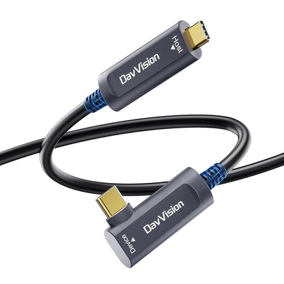 USB C-glasvezelkabel rechte hoek 33 FT, 10 Gbps USB 3.2 Gen2 actieve USB C-kabel (geen stroom), ultradun en lange afstand voor zakelijke oplossing, Logitech 4K-camera, VR/AR