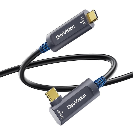 USB C-glasvezelkabel rechte hoek 33 FT, 10 Gbps USB 3.2 Gen2 actieve USB C-kabel (geen stroom), ultradun en lange afstand voor zakelijke oplossing, Logitech 4K-camera, VR/AR