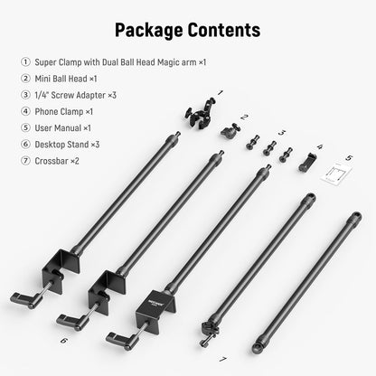 NEEWER Overhead Camera Mount Rig met Dual Ball Head Super Klem/Telefoon Houder/C Klem voor Desktop Top Down Shots, Metalen Multi Device Mount Platform voor Fotografie Live Streaming Video Making,