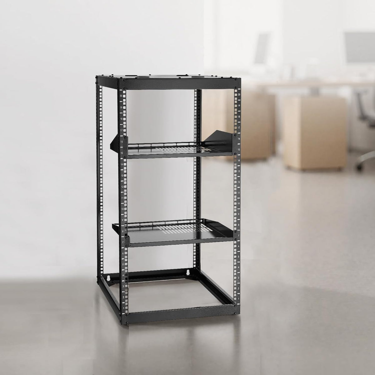 VEVOR 20U Open Frame Netwerk Rack, 58,4 cm diepte, wandmontage of staande serverrek, Heavy Duty 4 Post, met geventileerde planken en montagehardware, houdt al uw netwerk-IT-apparatuur AV-apparatuur