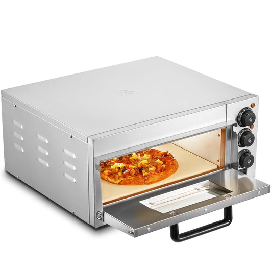VEVOR Commerciële pizzaoven, capaciteit 40,6 cm, elektrische oven met enkele verdieping, van roestvrij staal, met steen en handvat, multifunctionele pizzamachine voor binnen, voor restaurant, huis