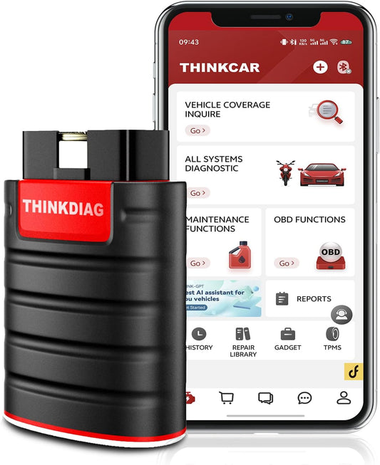 thinkcar Thinkdiag Obd2-diagnoseapparaat, automotive foutcode-uitlezer voor volledige systemen, Obd2 Bluetooth-adapter met 16 reset-services, actieve test, ECU-codering, iOS- en Android-app.