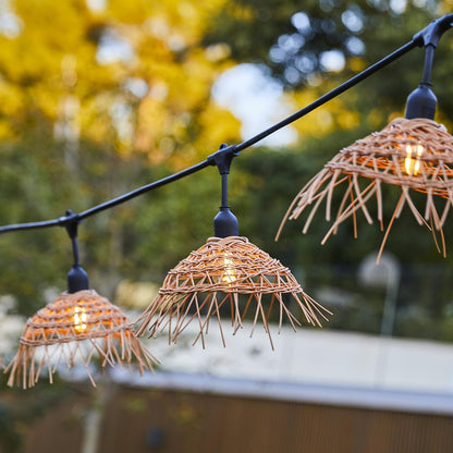 Lichtsnoer voor buiten, aansluitbaar, 10 m, met 20 ledlampen, E27, warmwit, HAWAII LIGHT, bohemien polyrotan lampenkap