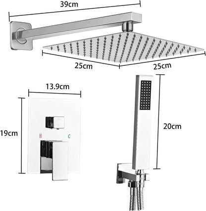 Sanitemodar Inbouwdoucheset van Chroom, Inbouw-douchearmatuur met 25 x 25 cm Hoofddouche, Inbouwdoucheset met Handdouche