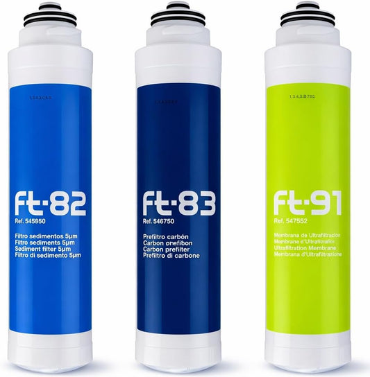 Vervangingsfilter voor FT-LINE 3. Actief koolwaterfiltersysteem met UF-filtratie zonder kraan, inclusief aansluitset voor bruislocomotief en bruisapparaat