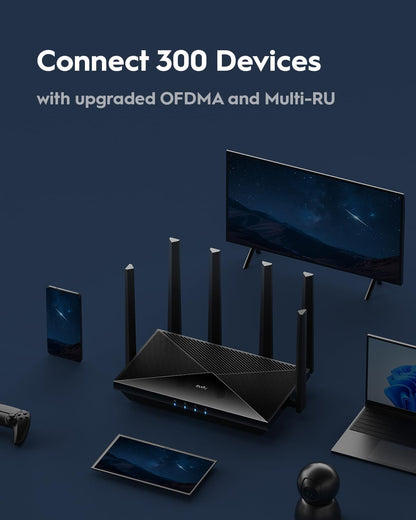 Cudy Tri-Band WiFi 7 BE11000 Router, 6-Stream 10 Gbps, 4 × 2.5G-poorten, tot 11000Mbps, VPN-server en client, Cudy APP en Mesh, 6 × High-gain Antennes, WR11000