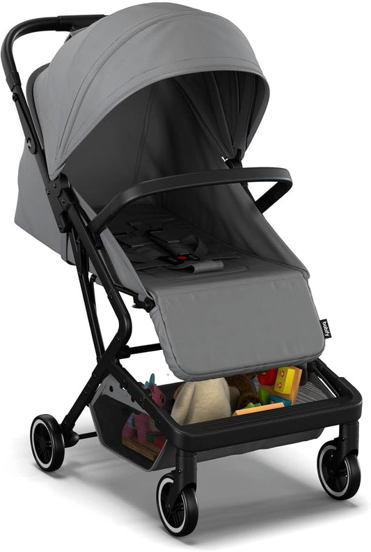 Babify Urban Ease Kinderwagen - Geboorte tot 4 jaar (22 kg), Met één hand in te klappen, Verstelbare rugleuning en voetensteun, Uitneembare bekleding, Mand, Raamzitting, Compact, Grijs