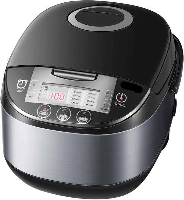 Rijstkoker met Stomer - met Opwarmende Functie - 11 functies - Slowcooker - Rice Cooker - Warmhoudfunctie - 5 tot 6 Personen - RVS - Multi Cooker - Anti-aanbaklaag binnenpan - ‎Geborsteld zwart
