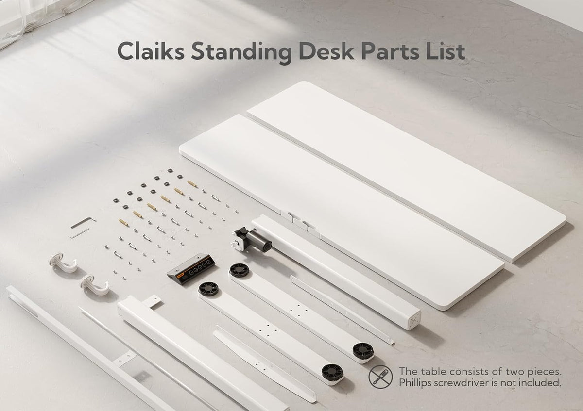 Claiks Electric Sit-Stand Desk - 100 x 61cm Height Adjustable Home Office Desk with Split Board - White Frame/White Sheet, P1.01.001 - QUORE
