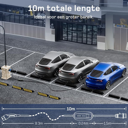 dé EV Oplader Type 2 7,4kW CEE [1-Fase| 10m| 6-32A] met Schuko-adapter, EV Lader CEE 7,4kW, met Digitale LCD-Bediening Compatibel met Model Y/3, 500e, e-208 en andere EV/PHEV