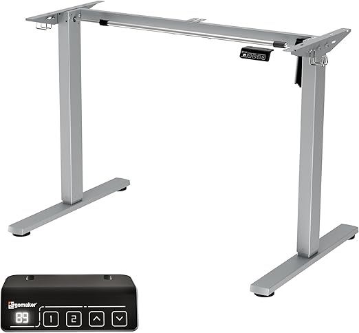 Verstelbaar Bureauframe – Elektrisch Bureauframe – Zit Sta Bureau – Hoogte Verstelbaar Frame – Bureau Onderstel – Met Soft Start-Stop – Twee Geheugenstanden – Grijs