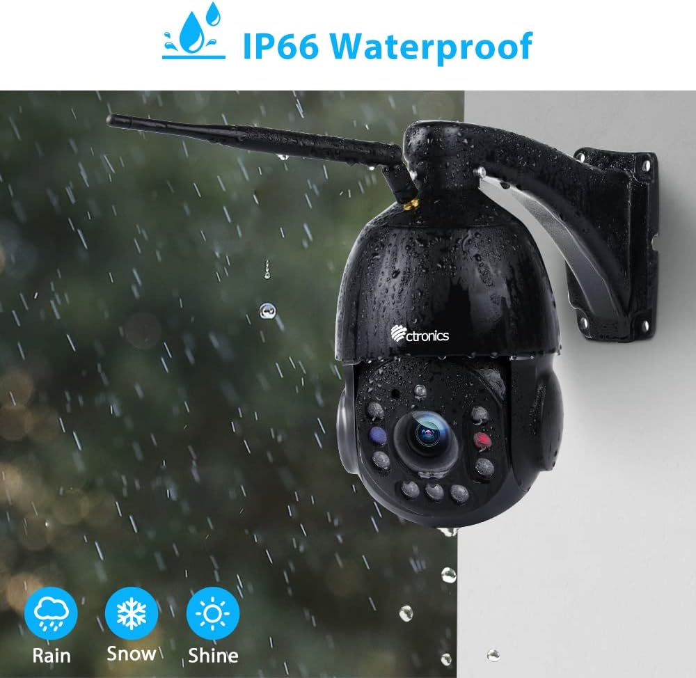 30X Zoom 5MP Outdoor PTZ Wifi Camera, Ctronics Video Camera met Pan 355 ° Tilt 90 °, 150m Nachtzicht, Auto Tracking, Menselijke Detectie, Hoorbaar Alarm, 2-Way Audio, Waterdicht 66-Zwart