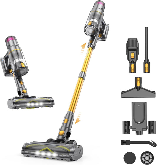 aonus Stick Vacuum Cleaner Cordless 55KPa/580W, Automatic Mode Up to 75 Min, Cordless Vacuum Cleaner with LED Touchscreen, Self-Standing Anti-Burdock Brush for Pet Hair, Carpets and Hard Floors - QUORE