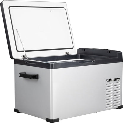 Steamy-E Single Zone 30, Elektrische Compressor Koelbox, 27 Liter, Zilver, 12V/230V, voor vriezen en koelen van -20 tot +20, ideaal voor op de camping