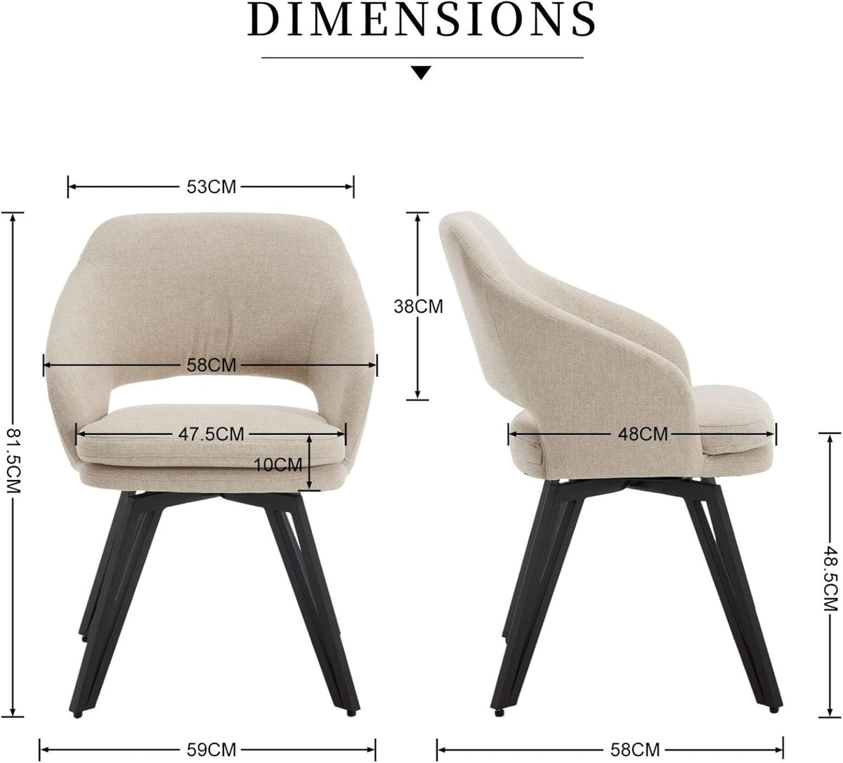 Draaistoelen Eetkamerstoelen – Keukenstoelen – Stoelen Set – Linnen Stoelen – Oatmeal Kleur – 180° Draaifunctie – Comfortabel 10 cm Dikte Zitkussen