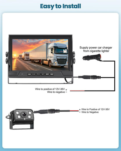 Achteruitrijcamera – Draadloze Camera – Parkeercamera – Blindspot Camera – Achteruitrijsysteem – 9 Inch IPS Scherm – IP68 Waterdicht & Nachtzicht - QUORE