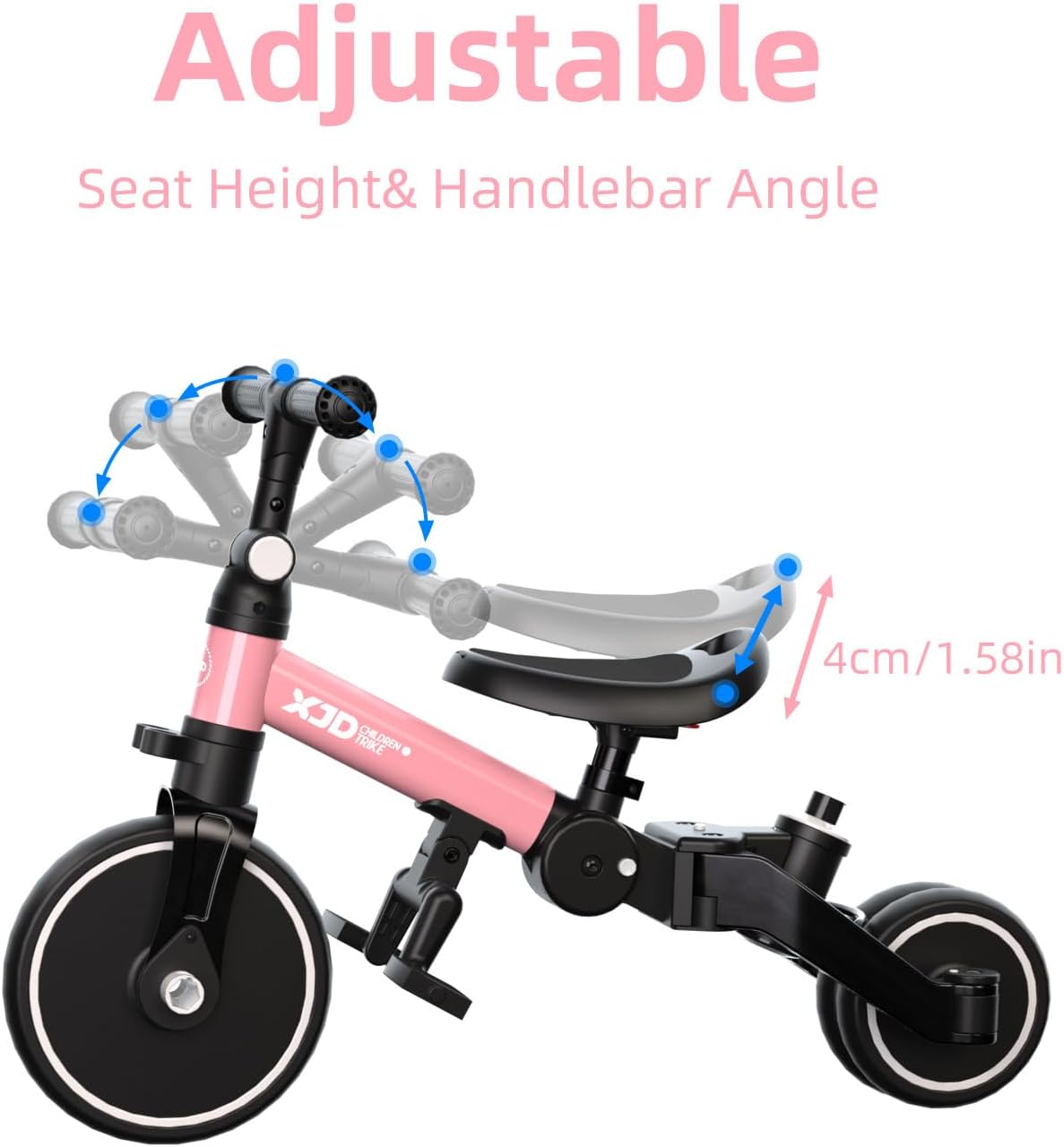 XJD 5-in-1 driewieler, loopfiets vanaf 1 jaar met duwstang voor kinderen vanaf 1 - 4 jaar, loopfiets met afneembare pedalen en verstelbare zitting, kinderdriewieler, babyfiets (roze)