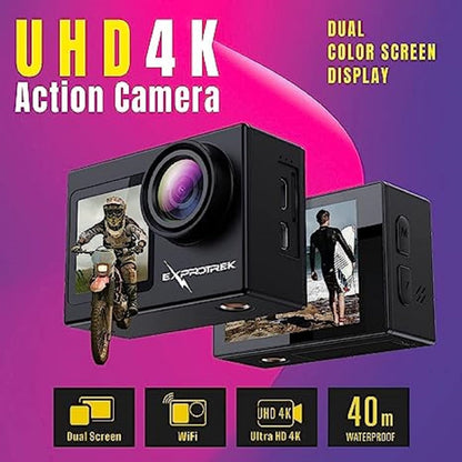 4K-actiecamera met aanraakscherm, EIS verstelbare kijkhoek, 40 m waterdichte onderwatercamera, afstandsbediening sportcamera met helmacceset