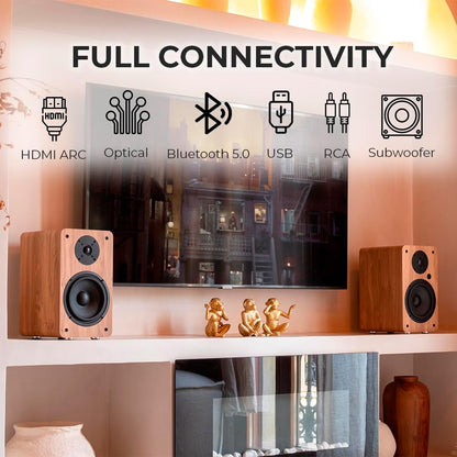 VULKKANO A6 ARC Luidspreker met 16,5 cm (6,5 inch) woofer, Bluetooth 5.0, HDMI ARC, optisch, RCA, USB, met subwoofer-uitgang, hifi-studio-monitoren met elegant design, zwart