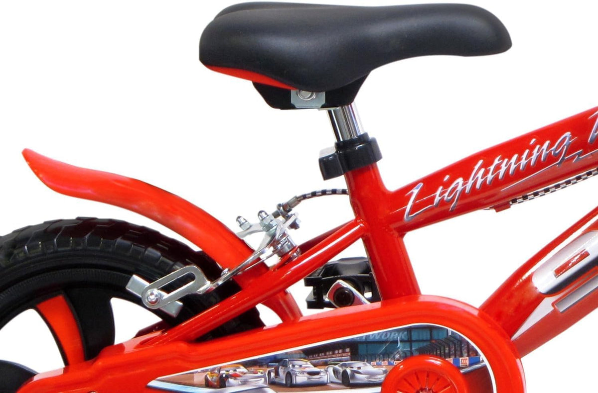 albri 12 inch fiets cars met zijstabilisatoren, drinkfles en individueel frontschild. Made in Italy voor kinderen, rood