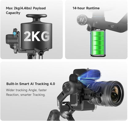 FeiyuTech SCORP Mini 3 Pro Kit 3-assige camerastabilisator, ingebouwde AI-track, alles in één handheld gimbal voor spiegelloze, zakcamera, actiecamera, telefoon, laadvermogen van 2 kg