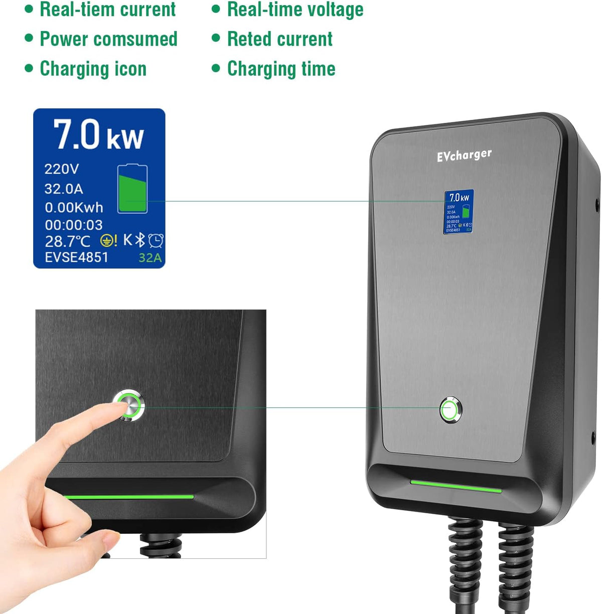 Type 2 Oplader – EV Lader – Elektrische Auto Oplader – Laadstation – Plug-in Hybride Oplader – 7 kW Vermogen – 6 Meter Kabel