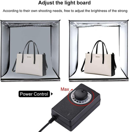 PULUZ Fotostudio 23,6 '/60 cm, wit licht, dimbaar, lichttent, draagbare opvouwbare studiobox voor zakelijke productverkoopartikelen online met zachte doek, 2 lichtborden en 3 pvc-kleuren, 3 vlies-achtergronden