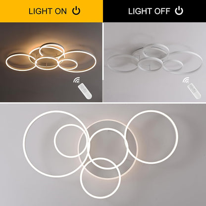 Dimbare LED Plafondlamp, 116 cm Flush Mount 108W 6400 lm Plafondverlichting met Afstandsbediening, 6 Ringen Plafondverlichting voor Woonkamer Slaapkamer Eetkamer, 3000-6000K, Wit