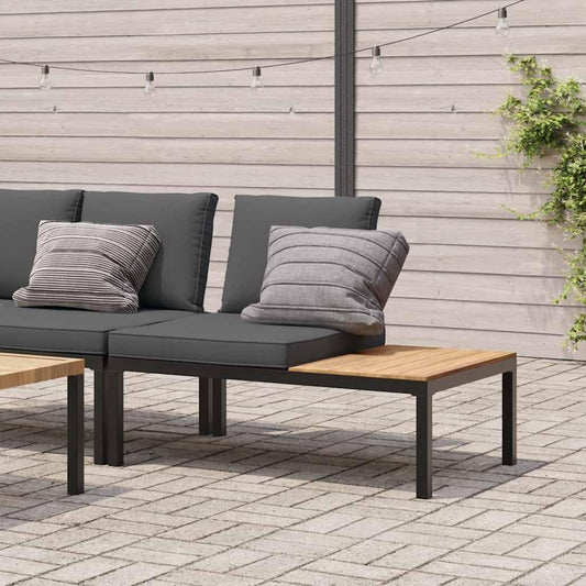 Tuinbank van aluminium met zwarte kussens en zijtafel voor buiten, robuuste en duurzame structuur, kussen afneembaar en wasbaar, comfortabele zitting, ideaal - QUORE