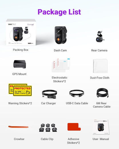 Dashcam – Autocamera – Dashboardcamera – Voor En Achter Camera – Dubbele Dashcam – 4K Voorcamera + 2.5K Achtercamera – ADAS/BSD, HDR Nachtzicht & 5 GHz Wifi, GPS