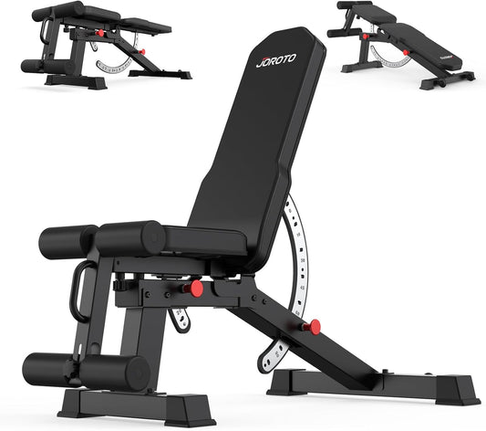 JOROTO MD65 Verstelbare Halterbank, Multifunctionele Halterbanken voor Thuis, Trainingsbank met Maximale Belasting 800KG, 9-voudig Verstelbare Rugleuning en 3-voudig Verstelbare Zitting Fitnessbank
