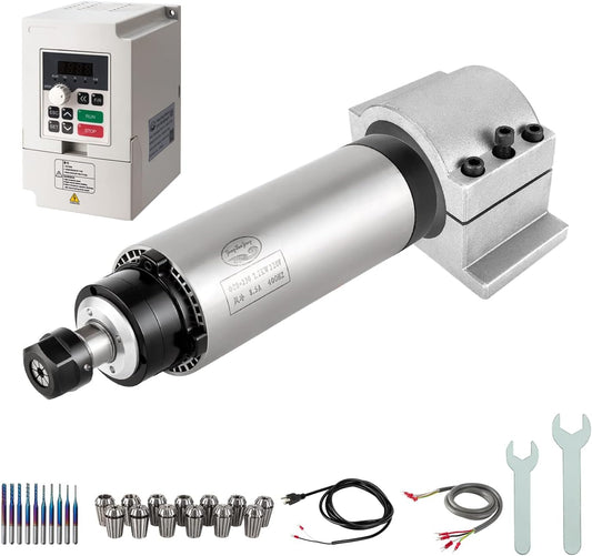 CNC-spindelmotorset, 220 V, 2,2 kW, Φ80 mm, CNC-motor, luchtgekoeld, spindel + 2,2 kW VFD + Φ80 mm klemhouder + ER20-kraag + boorbits + draden voor CNC-routermachine