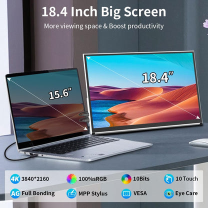 18.4 Inch Portable Monitor Touch Screen 4K, 3840 x 2160 10bits, Non-glare, MPP Stylus Pen Compatible, External Display for Laptop Gaming Computer Display - QUORE