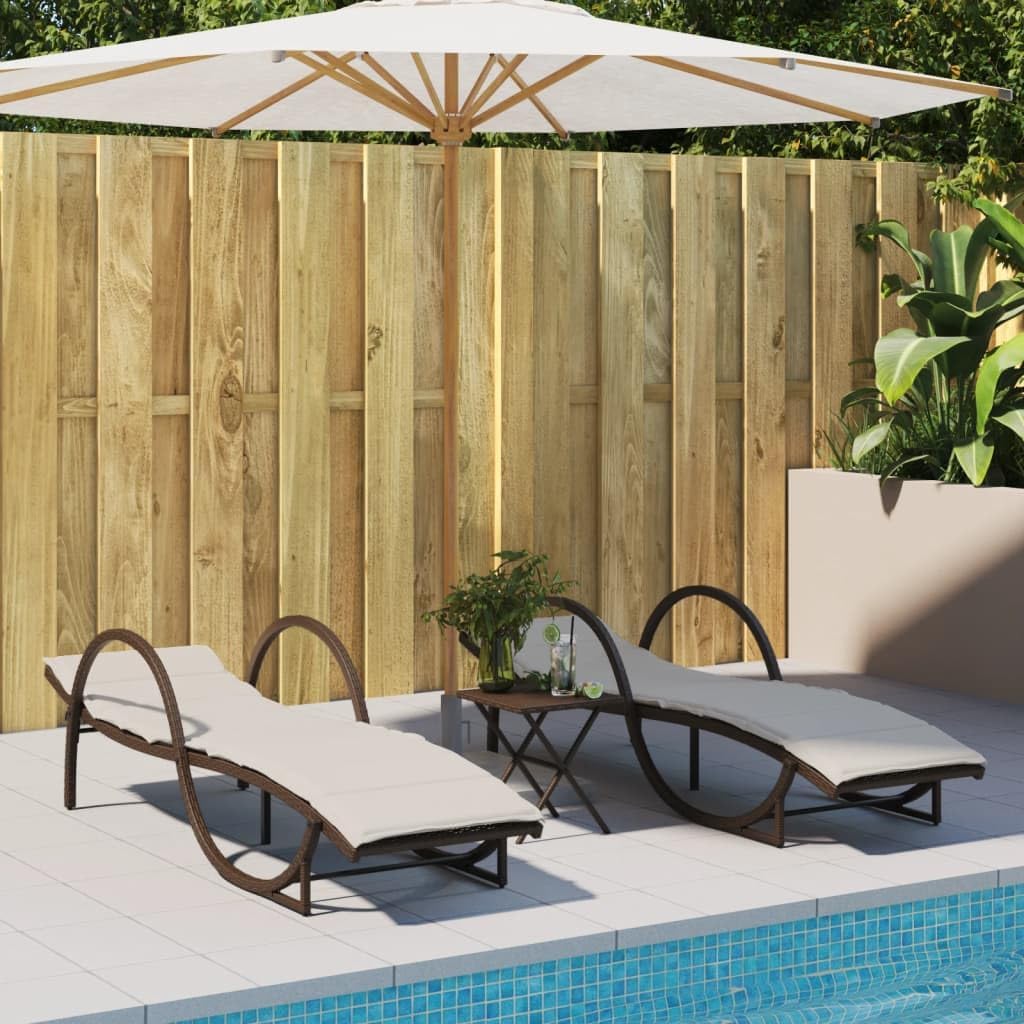 Ligbedden – Tuinstoelen – Loungestoelen – Zonnebedden – Buitenligbedden – Set Van 2 – Bruin Poly Rattan – Verstelbare Rugleuning