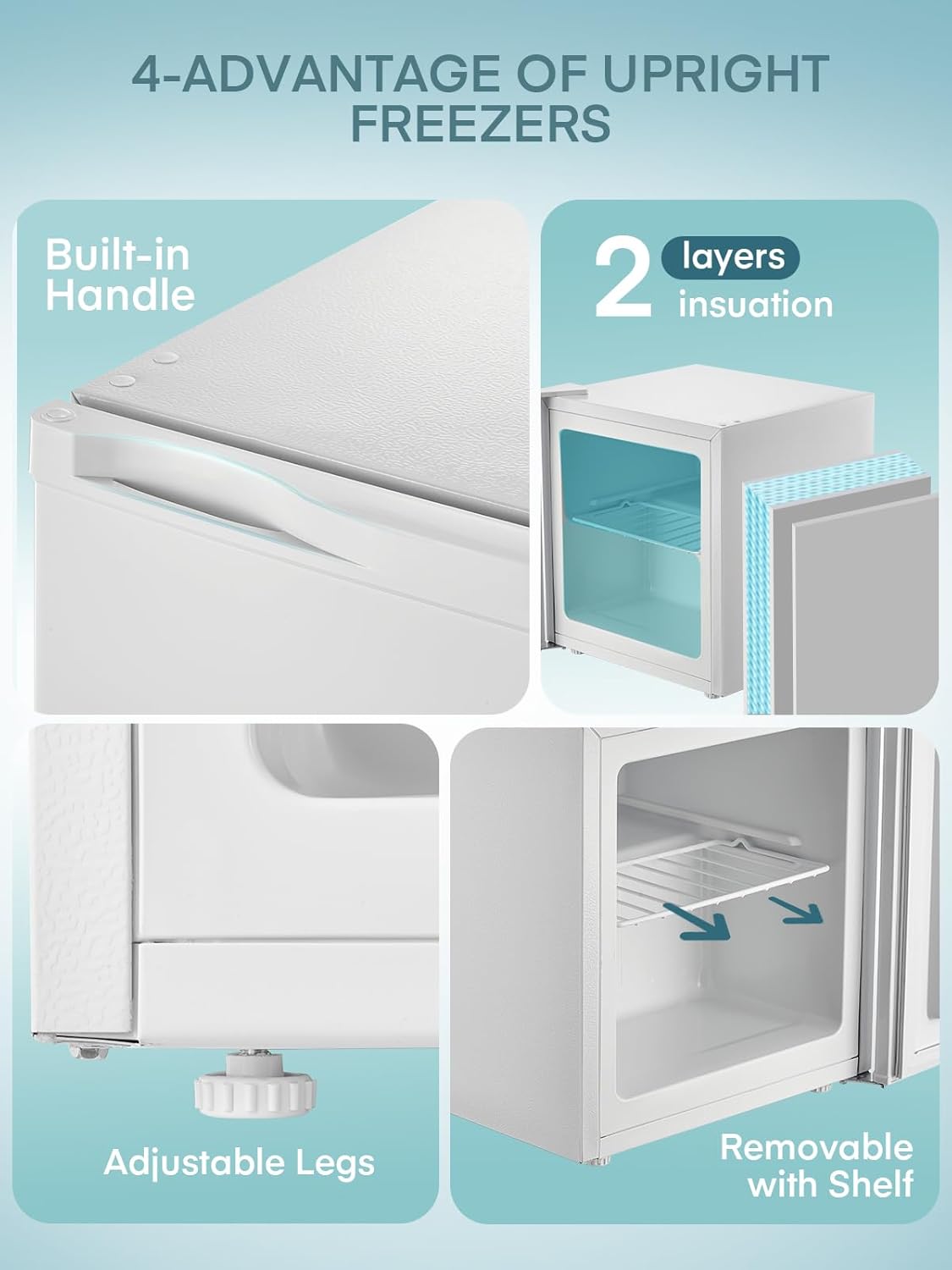 FOHERE Mini Freezer, 32L, Small Freezer with Reversible Door, Quiet, 7 Adjustable Thermostats for Hotel/Dormitory/Home/Office, Black - QUORE